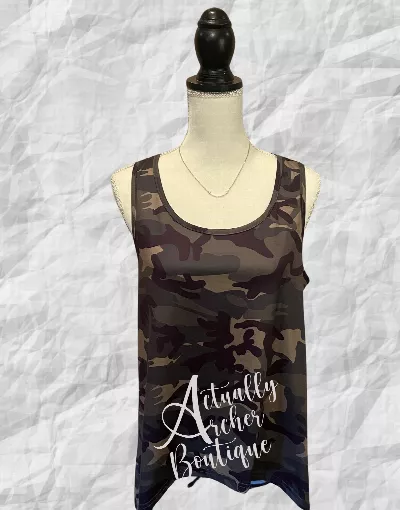 Camo Sleeveless Hi Low Hem Tank Top